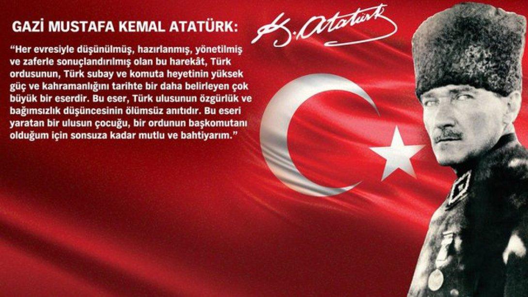 İlçe Milli Eğitim Müdürümüz Kemal CEYLAN´ın 30 Ağustos Zafer Bayramının 100. Yıl  Kutlama Mesajı